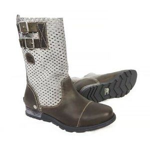 Sorel Major Pull on - Womens 7 - Gray Brown Leather Combat Biker Moto Boots